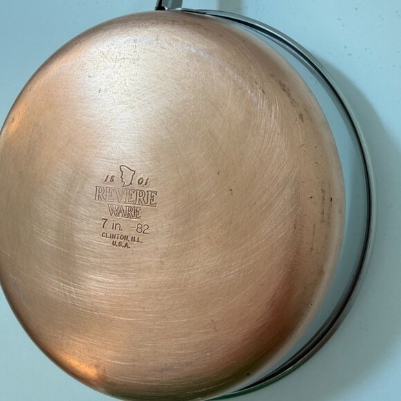 VTG Revere Ware 7 in Skillet Fry Pan SS Copper Bottom 1801 Clinton USA w/ Lid - Picture 16 of 16
